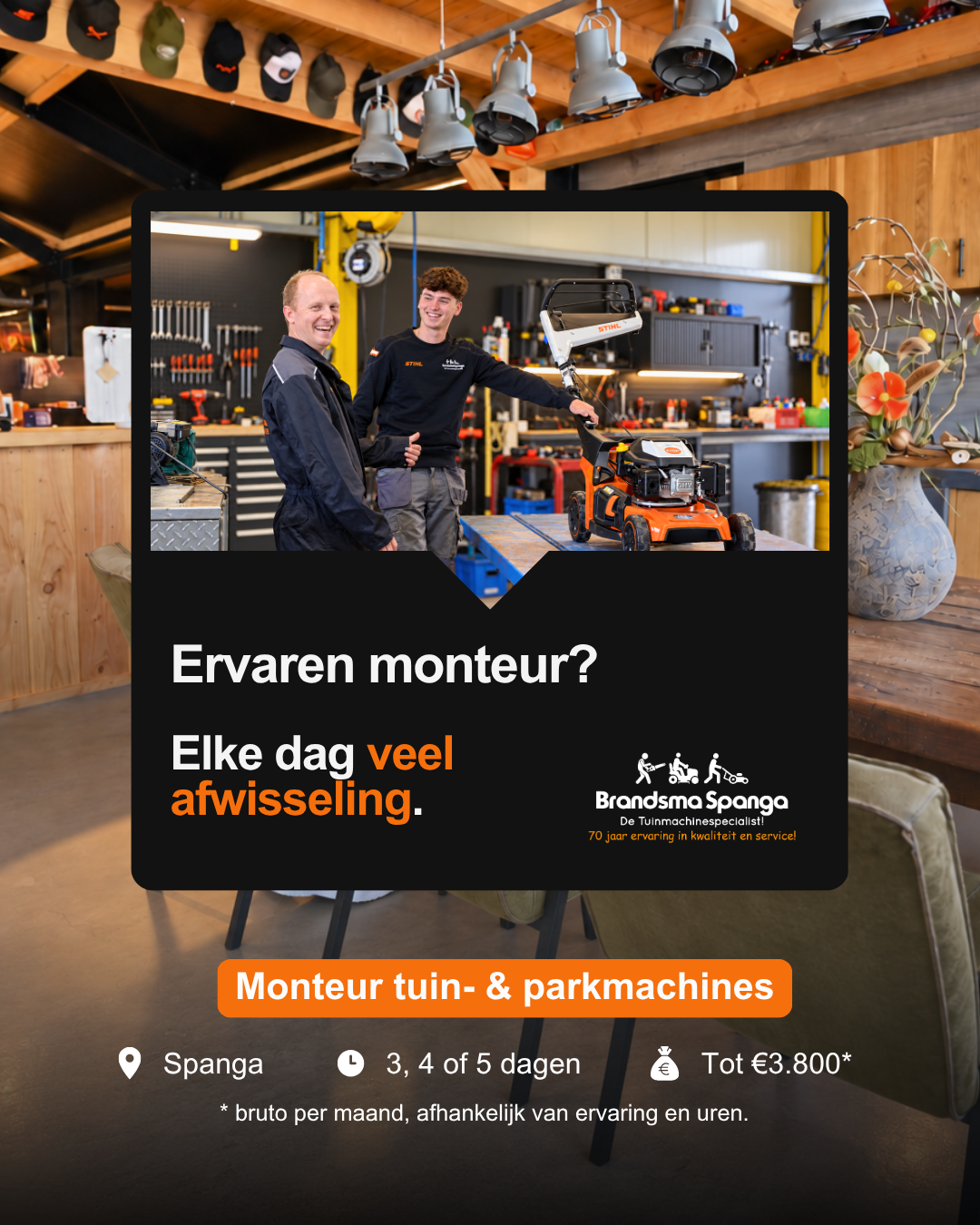 Twee monteurs in de werkplaats. Ervaren monteur? Elke dag veel afwisseling